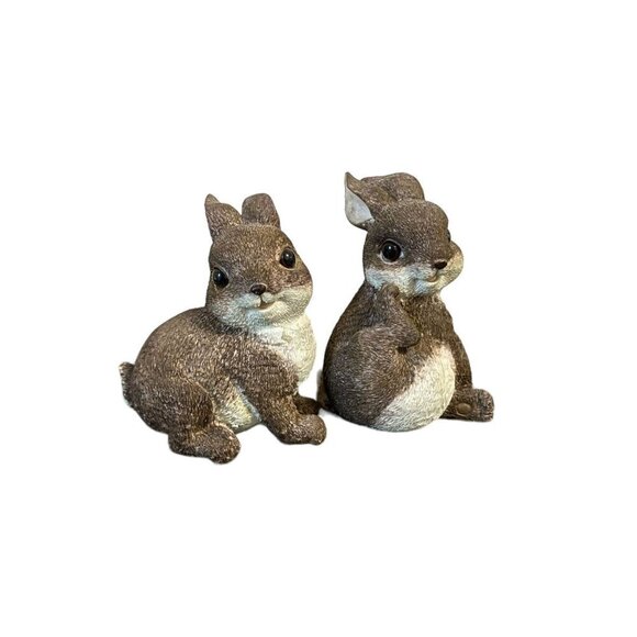 Naturecraft Pair Of Bunny Rabbit Resin Brown Tan White Cream Decor Statue Figuri - Picture 2 of 16